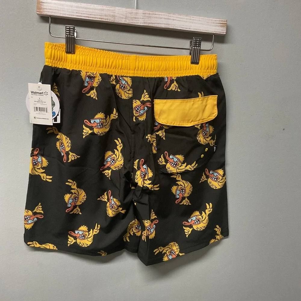 Neff Boys 2XL Black‎ Yellow Fired Up Pucky AOP Swim Trunks Shorts New